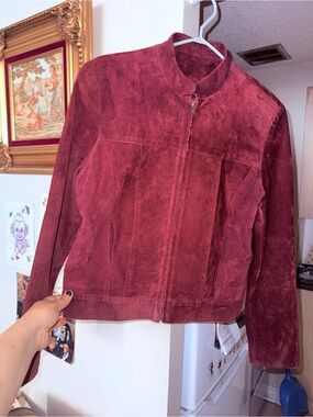 Women's Burgundy Suede Zip Jacket